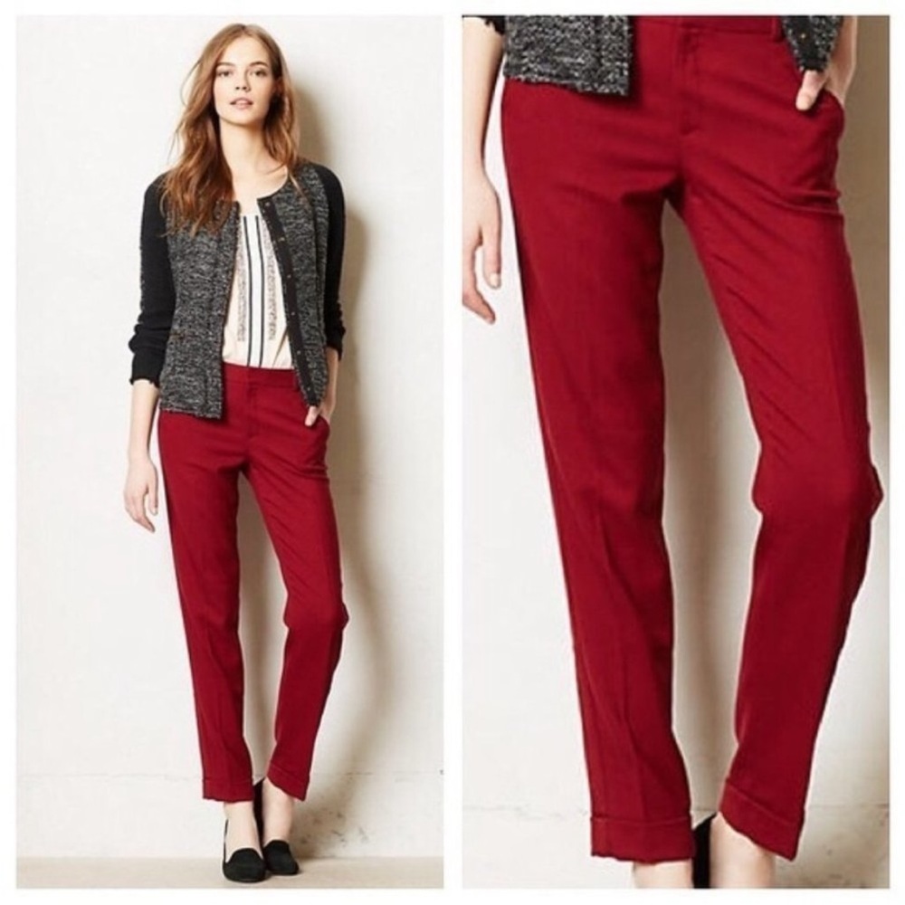 ANTHRO CARTONNIER Lou Taper Rust Red Trousers